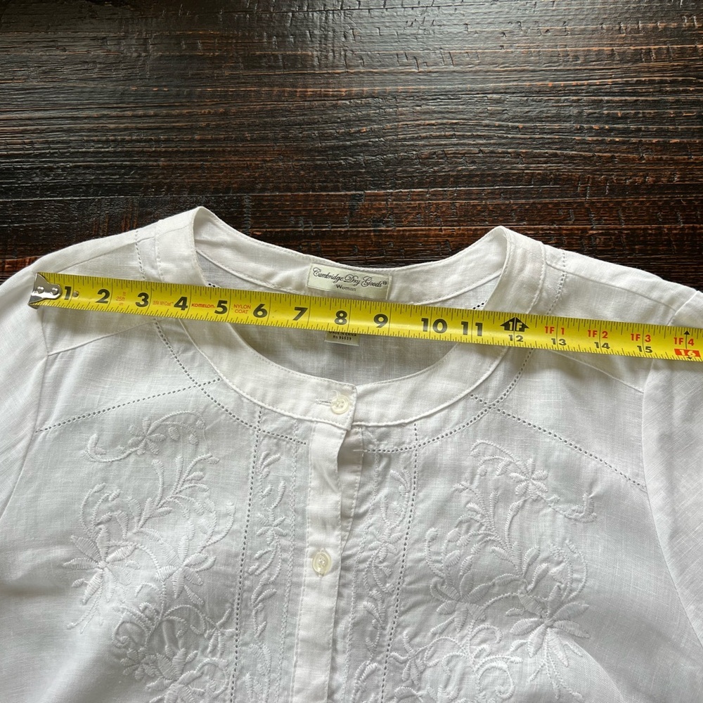 Cambridge Dry Goods White 100% Linen Floral Embroidered Button Down Shirt 1X - Picture 2 of 15